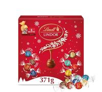 Lindt - Boîte Partage LINDOR - Assortiment de Chocolats au Lait, Blancs, Noir 70%, Noix de Coco, Double Chocolat, Caramel Pointe de Sel, Noisettes et Noir 45% - Cœur fondant - Idéal pour Noël, 371g
