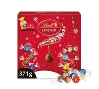 Lindt - Boîte Partage LINDOR - Assortiment de Chocolats au Lait, Blancs, Noir 70%, Noix de Coco, Double Chocolat, Caramel Pointe de Sel, Noisettes et Noir 45% - Cœur fondant - Idéal pour Noël, 371g