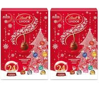 Lindt - Calendrier de l'Avent LINDOR - Assortiment de Chocolats au Lait,Noir 45%, Noir 60%, Noir 70%, Blanc, Coco, Noisettes - Idéal pour Noël, 312g (Lot de 2)
