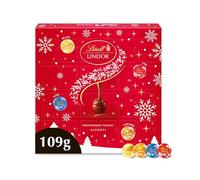 Lindt - Calendrier de l'Avent LINDOR - Assortiment de Chocolats au Lait, Noirs Blancs, Caramel - Idéal pour Noël, 109g