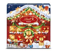 Lindt - Calendrier de l'Avent TEDDY - Assortiment de Chocolats au Lait - Idéal pour Noël, 124g