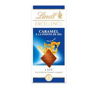 LINDT - Chocolat Lait Fondant au Caramel Gourmand et Fleur de Sel Subtile (Tablette 100g) - Le lot de 4