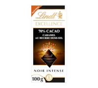 LINDT - Chocolat Noir Intense 70% aux Notes Gourmandes de Caramel Beurre Salé, Texture Fondante (Tablette 100g) - lot de 4 - Vendu par Lot