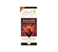 LINDT - Chocolat Noir Intense à la Dentelle de Caramel Croquante, Plaisir Raffiné (Tablette 100g) - lot de 4 - Vendu par Lot
