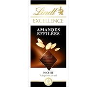 LINDT - Chocolat Noir Intense aux Amandes Effilées, Texture Croquante et Riche (Tablette 100g) - Le Lot De 4