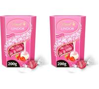 Lindt - Cornet LINDOR - Chocolat à la Fraise et Crème - Cœur Fondant, 200g (Lot de 2)