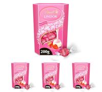 Lindt - Cornet LINDOR - Chocolat à la Fraise et Crème - Cœur Fondant, 200g (Lot de 4)