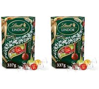 Lindt - Cornet LINDOR Edition Ruban Festif - Assortiment de Chocolats au Lait, Blancs, Double Chocolat et Pistaches - Cœur Fondant - Idéal pour Noël, 337g (Lot de 2)