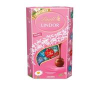 Lindt - Cornet LINDOR Rose - Assortiments de chocolats Lait, Cœur Blanc, Coco et Caramel, 337g