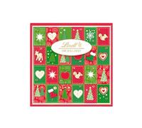 Lindt Joyeux calendrier de l'avent des fêtes Calendrier de l'avent de table avec 24 chocolats emballés individuellement de chocolat au lait et de chocolat blanc avec différentes garnitures, 6 assortis. Incl. Pouvant se rabattre.115 g