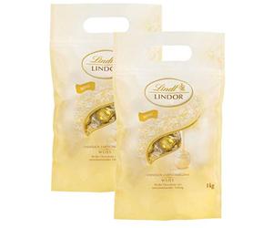 Lindt Lindor sacs blancs, remplis de boules Lindor en chocolat blanc Lindt fourré à fondre dans la bouche, 2 x 1kg