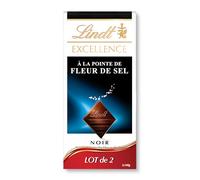 Lindt - Lot de 2 Tablettes EXCELLENCE Noir à la Pointe de Fleur de Sel - Chocolat Noir, 2x100g