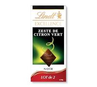 Lindt - Lot de 2 Tablettes EXCELLENCE Noir Zeste de Citron Vert - Chocolat Noir, 2x100g