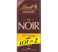 Lindt - Lot de 2 Tablettes Lindt DESSERT 51% Cacao - Chocolat Noir à Pâtisser, 2x200g