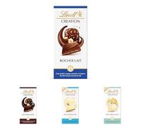 Lindt - Lot de 4 tablettes CRÉATION Rocher Noir, Rocher Lait, Rocher Blanc, Rocher Coco, 4x150g