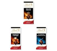 Lindt - Lot de 6 tablettes EXCELLENCE Noisette Caramel (2x100g), Sésame Grillé (2x100g), Fleur de Sel (2x100g) - Chocolat Noir, 6x100g