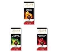 Lindt - Lot de 6 tablettes EXCELLENCE Zeste de Citron Vert (2x100g), Framboise Intense (2x100g), Orange Intense (2x100g) - Chocolat Noir, 6x100g