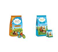 Lindt - Maxi Sachet MINI ŒUFS - Assortiment - Chocolat Praliné, Lait Fondant et Noir - Idéal pour Pâques, 350g & Sachet de Mini-Moulages fourrés LAPIN OR - Chocolat au Lait et Coeur Double Lait - 130g