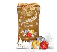 Lindt - Mini Boîte Cadeau LINDOR Assorti - Assortiment de Chocolats au Lait, Noirs 60% et Blancs - Cœur Fondant - Idéal pour Noël, 75g