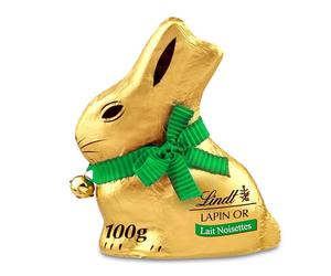 Lindt - Moulage LAPIN OR - Chocolat Lait-Noisettes - Idéal pour Pâques, 100g