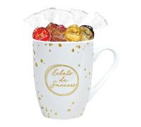 LINDT | Mug garni de 15 chocolats LINDOR : Assortiment gourmand 5 variétés (Blanc, Lait, Noisette, Double Chocolat, Noir 70%) | Coffret cadeau chocolat