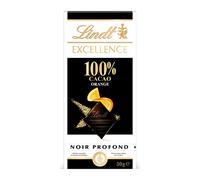 Lindt Tablette EXCELLENCE Chocolat Noir 100% Cacao Orange 50g | Chocolat Noir • 100% Cacao • Orange • Cacao Pur • Profond • Fondant • Intense