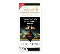 Lindt Tablette EXCELLENCE Chocolat Noir 70% & Fève Tonka du Brésil 100g | Chocolat Noir • 70% Cacao • Fève Tonka • Brésil • Collection Origine • Moment de plaisir • Savoir-faire Lindt.