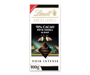 Lindt Tablette EXCELLENCE Chocolat Noir 70% & Fève Tonka du Brésil 100g | Chocolat Noir • 70% Cacao • Fève Tonka • Brésil • Collection Origine • Moment de plaisir • Savoir-faire Lindt.