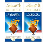 Lindt - Tablette EXCELLENCE Lait Caramel Fleur de Sel - Chocolat au Lait, 100g (Lot de 2)