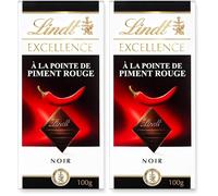 Lindt - Tablette EXCELLENCE Noir à la Pointe de Piment Rouge - Chocolat Noir, 100g (Lot de 2)