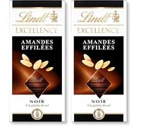 Lindt - Tablette EXCELLENCE Noir Amandes Effilées - Chocolat Noir, 100g (Lot de 2)