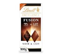 LINDT - Tablette Fusion Intense Noir 70% et Lait, Goût Raffiné et Texture Onctueuse (100g) - Le Lot De 3