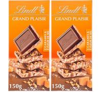 Lindt - Tablette GRAND PLAISIR Noir Caramel et Fleur de Sel - Chocolat Noir, 150g (Lot de 2)
