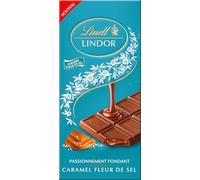 Lindt - Tablette LINDOR - Chocolat au Lait Caramel Fleur de Sel - Cœur Fondant, 150g