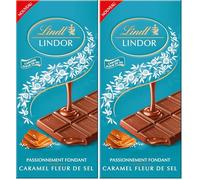Lindt - Tablette LINDOR - Chocolat au Lait Caramel Fleur de Sel, 150g (Lot de 2)