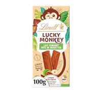 Lindt Tablette LUCKY MONKEY Chocolat Lait Noisettes 100g | Chocolat Lait • Format barre • Tablette • Fondant • Gourmand • Noisettes • Moment de plaisir.