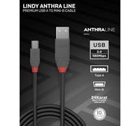 Lindy 0.5m USB 2.0 Type A to Mini-B Cable, Anthra Line, Pro Range, Gold Plated C
