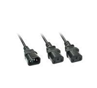 Lindy 30039 Câble Secteur 2m Noir - Connecteur C14 mâle vers 2x C13 femelle, Température -10°C à +70°C, 1 pièce.