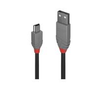 Lindy 36720 - Câble USB 2.0 Anthra Line 0.2m, USB-A vers Mini-USB B, Noir, Conducteurs en Cuivre, Débit 480Mbit/s, Double Blindage, Connecteurs Nickel