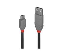 Lindy 36731 Câble USB 2.0, 0.5m, USB-A vers Micro-USB B, Conducteurs Cuivre Étamé, Double Blindage, 480 Mbit/s, Noir/Gris