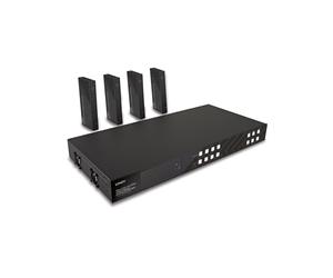 Lindy 38345 Extender AV 4x4 HDMI 2.0 HDBaseT Cat6 4K@60Hz HDR, portée 150m, gestion EDID, HDCP 2.2, Audio LPCM, RS-232, Noir