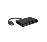 Lindy 38431 Hub DisplayPort 1.2, 4 ports DisplayPort, Résolutions jusqu'à 3840x2160, Alimentation USB 5V, Boîtier ABS Noir, Dimensions 105x140x65mm