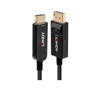 Lindy 38492 Câble Hybride Fibre Optique DisplayPort 1.2 vers HDMI 2.0, 30m, 4K UHD 60Hz, Connecteurs Plaqué Or, Noir, Support AMD Eyefinity