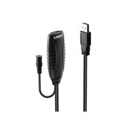 Lindy 43156 - Rallonge active USB 3.2 Gen 1 (3.1 Gen 1) 10m, USB-A mâle vers USB-A femelle, 5Gbit/s, AWG 28/28/22, Noir, Alimentation DC optionnelle