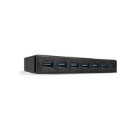 Lindy 43228 Hub USB 3.2 Gen 1 7 Ports Type-A 5Gbps BC 1.2 Charging, Boîtier Plastique Noir, Câble USB A vers B inclus