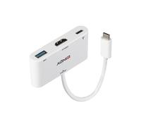 Lindy 43340 Adaptateur USB-C vers HDMI/USB avec Power Delivery (100W), Résolution 3840x2160p 30Hz, Chipset VL815/AG6311, Blanc