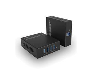 Lindy 43410 Extender KVM Émetteur/Récepteur USB Cat6a 100m, Ports USB-A/B & RS-232, Alimentation 24V, Température 0-40°C, Certifié CE/FCC/RoHS/UKCA