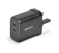 Lindy 65 W USB 2 x chargeur de type C entrée prise britannique sortie 2 x USB type C femelle noir