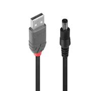 LINDY 70268 1.5m USB to 2.1mm Inner / 5.5mm Outer DC Cable,Black USB A to DC 5,5