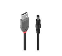 Lindy 70268 Câble Adaptateur USB 2.0 Type A vers DC 5.5/2.1mm Mâle/Mâle Noir 1.5m - Alimentation 5V/3A Max.